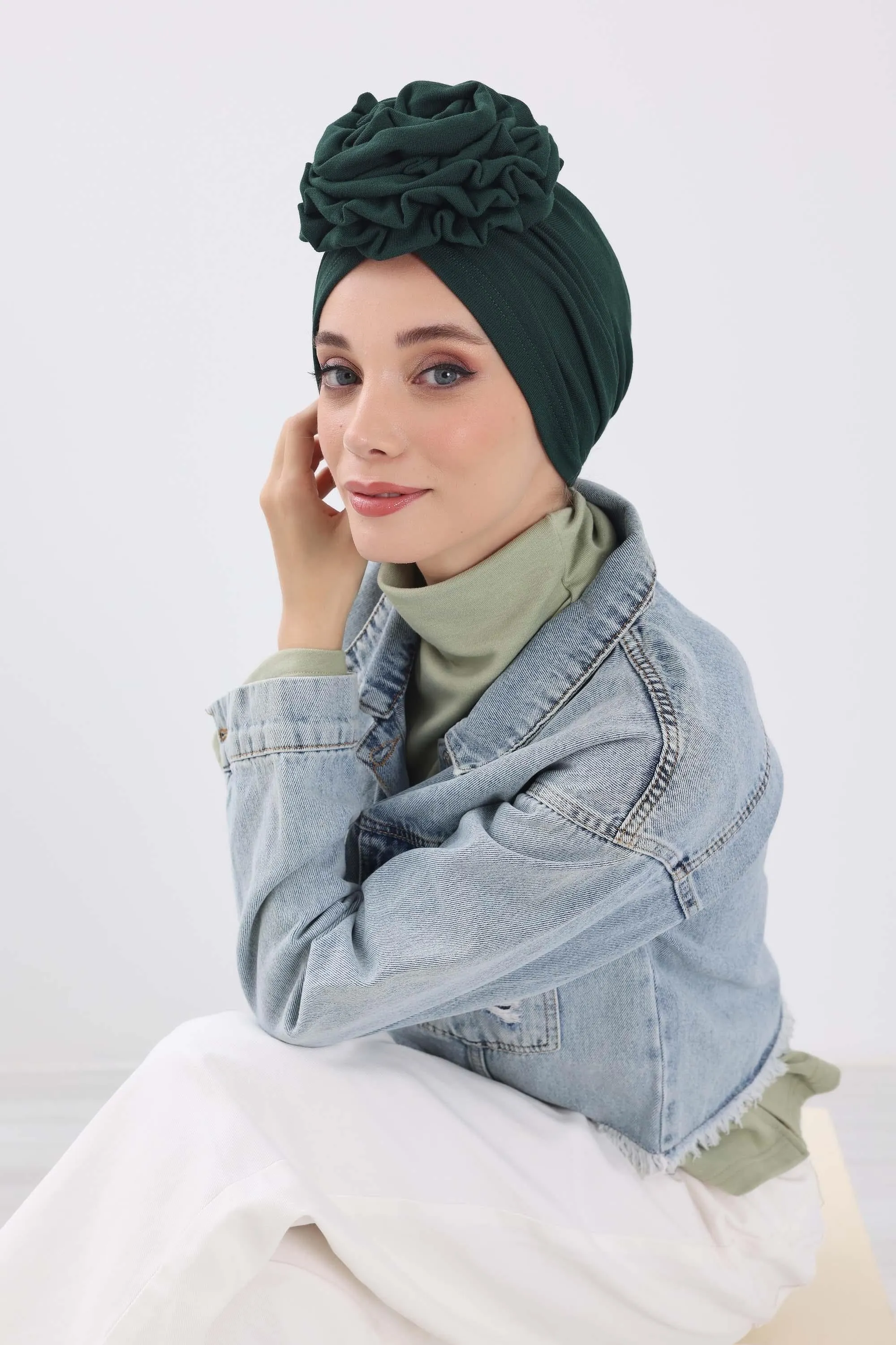 Stylish Rose Design Winter Bonnet for Women, Stretchable Ribbed Instant Turban for Cold Weather, Rose Accent Chemo Headwear,B-21RB