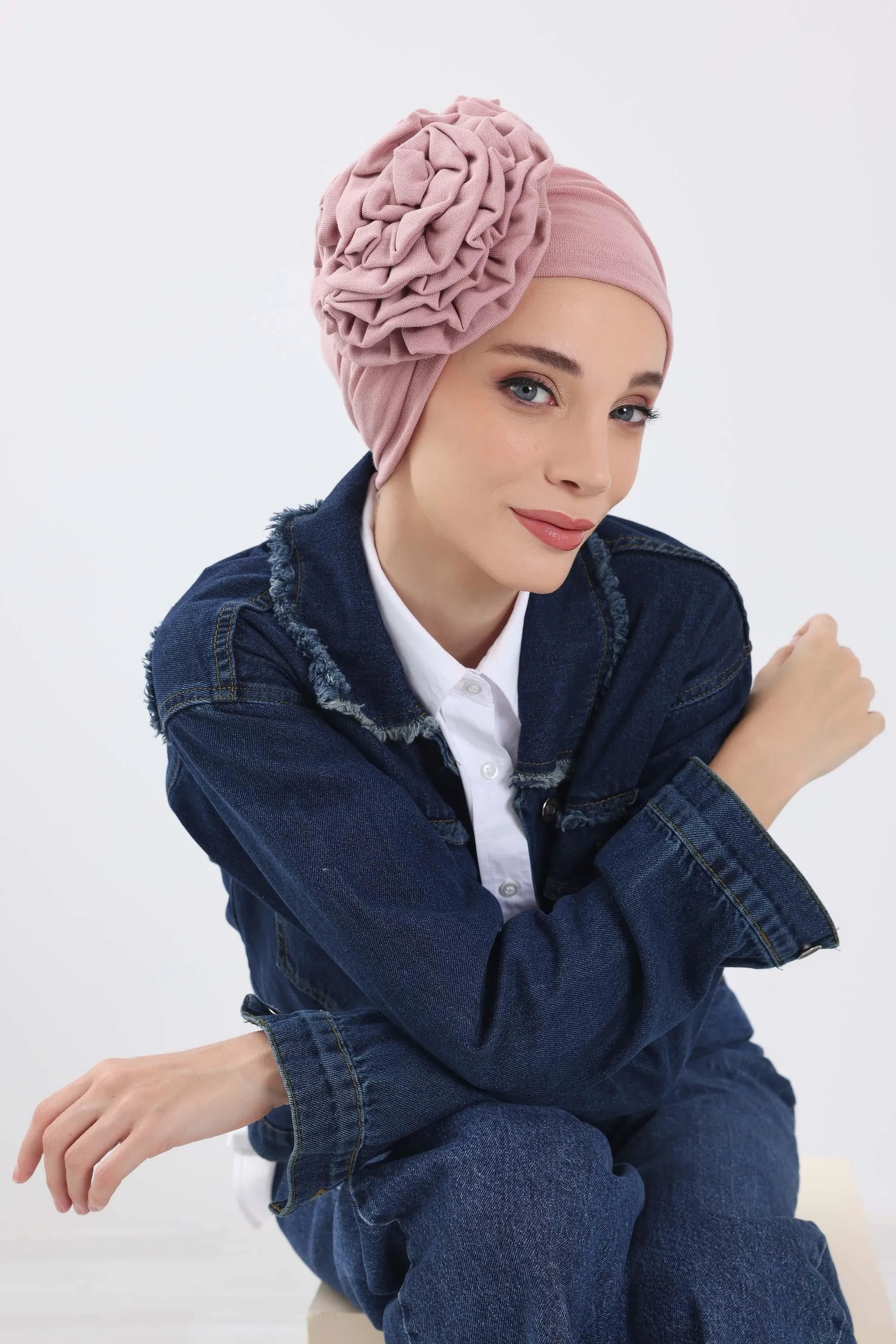 Stylish Rose Design Winter Bonnet for Women, Stretchable Ribbed Instant Turban for Cold Weather, Rose Accent Chemo Headwear,B-21RB