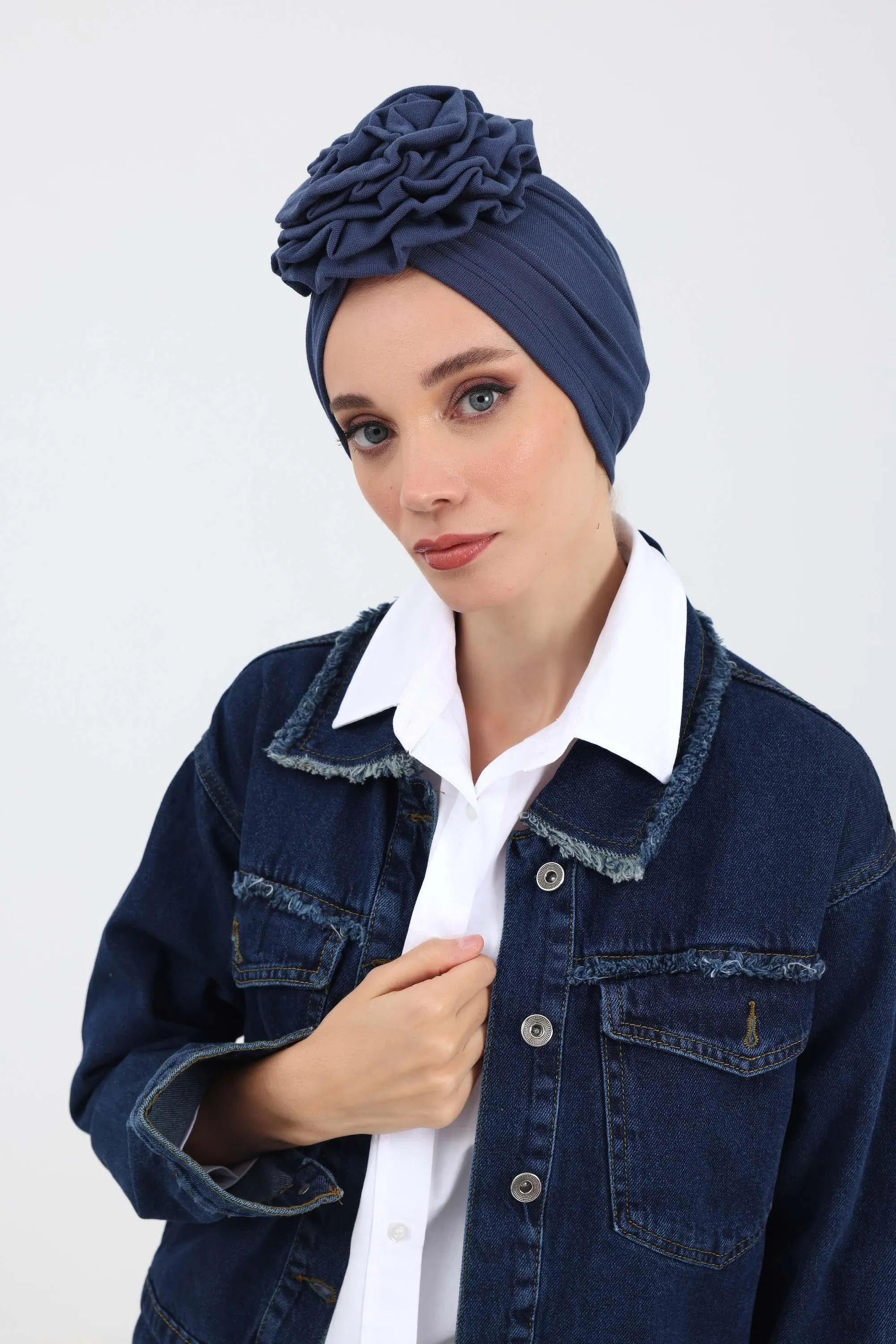 Stylish Rose Design Winter Bonnet for Women, Stretchable Ribbed Instant Turban for Cold Weather, Rose Accent Chemo Headwear,B-21RB