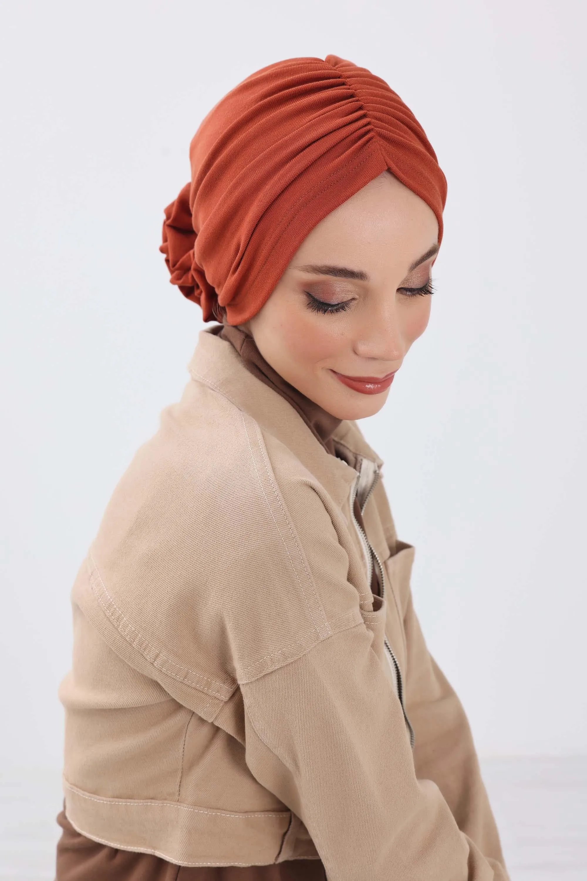 Stylish Rose Design Winter Bonnet for Women, Stretchable Ribbed Instant Turban for Cold Weather, Rose Accent Chemo Headwear,B-21RB