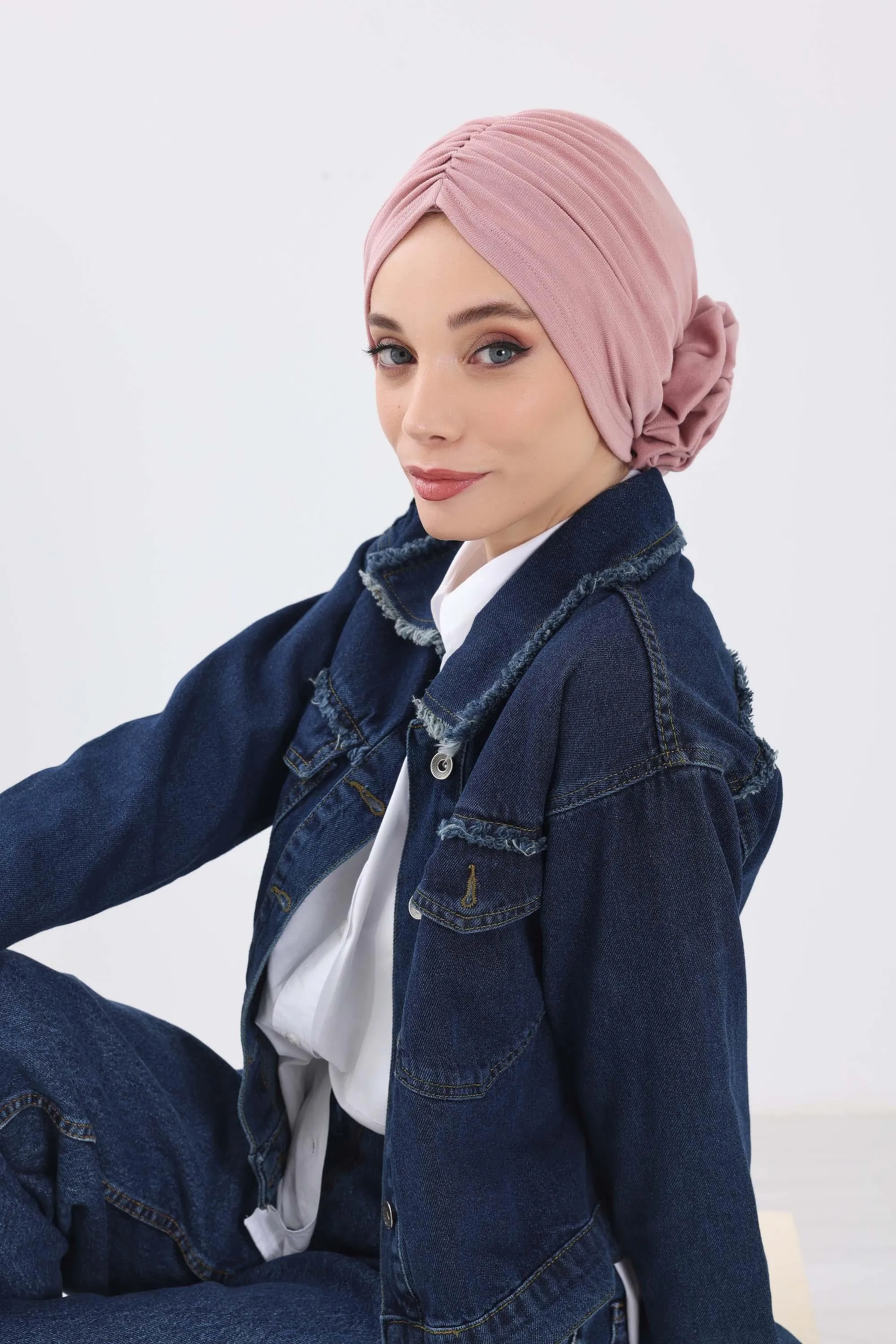 Stylish Rose Design Winter Bonnet for Women, Stretchable Ribbed Instant Turban for Cold Weather, Rose Accent Chemo Headwear,B-21RB