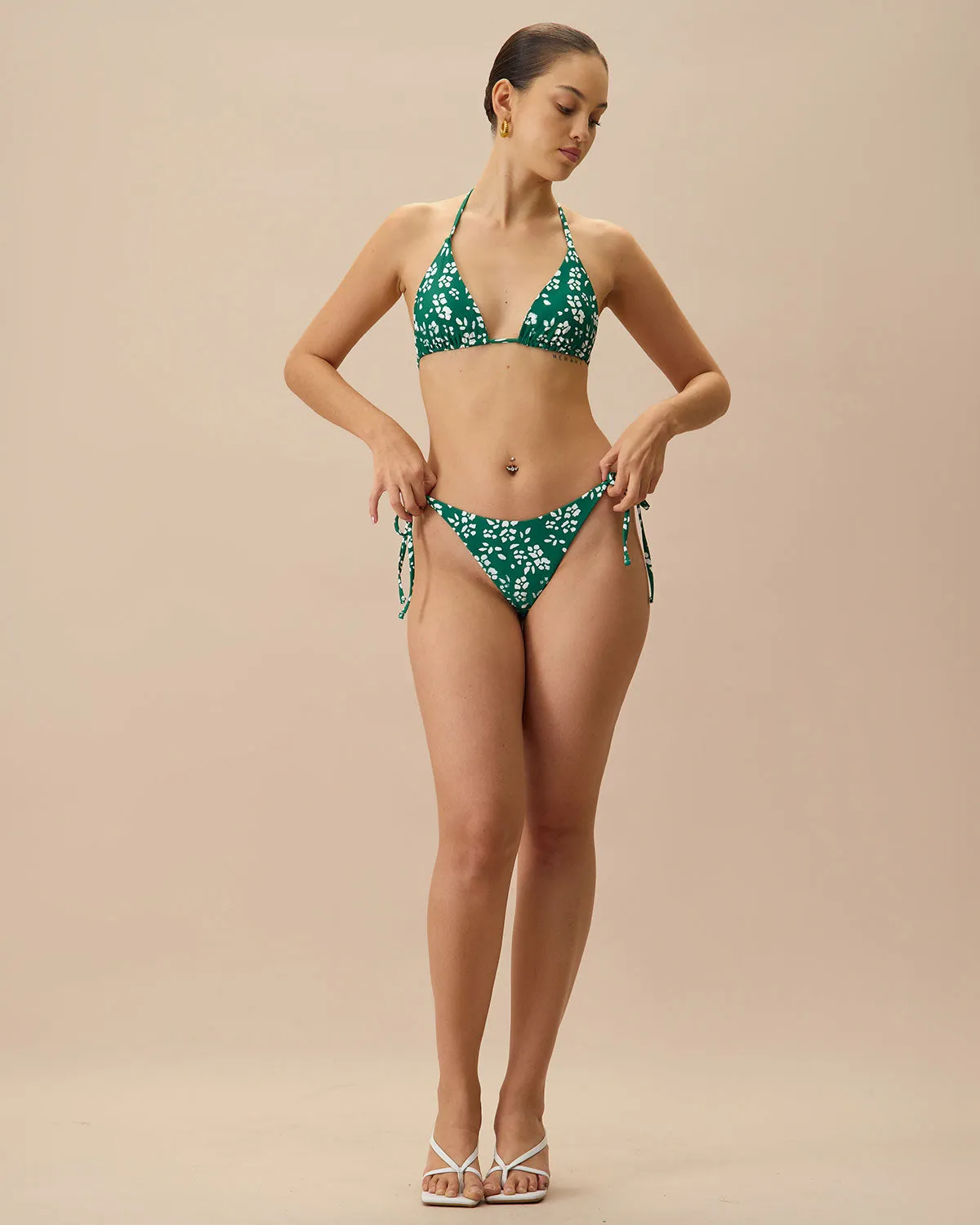 The Green Reversible Floral Triangle Bikini Top