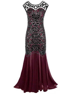 Vestidos Vintage Mujer Sequins Beading Long Evening Dresses Formal Round Neck Lace Long Women Party Special Occasion