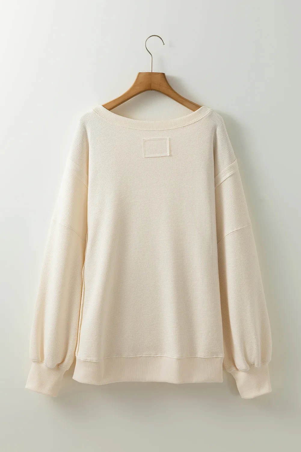 White Solid Color Waffle Knit Drop Shoulder Plus Size Sweatshirt